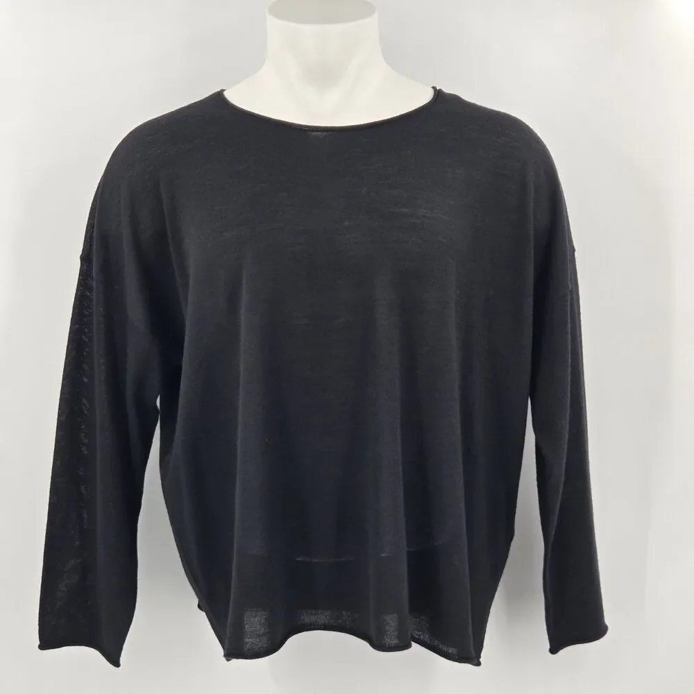 Eileen Fisher Merino Wool Sweater Box Top Womens Size XL Black Fall Winter Soft - Picture 2 of 7